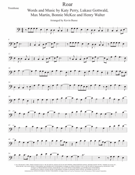 Roar Easy Key Of C Trombone Sheet Music