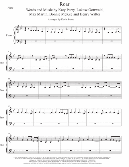 Roar Original Key Piano Sheet Music