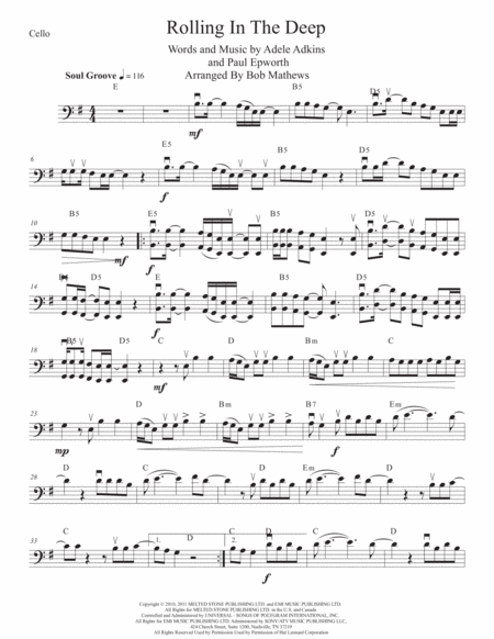 Rolling In The Deep For Cello Solo Sheet Music