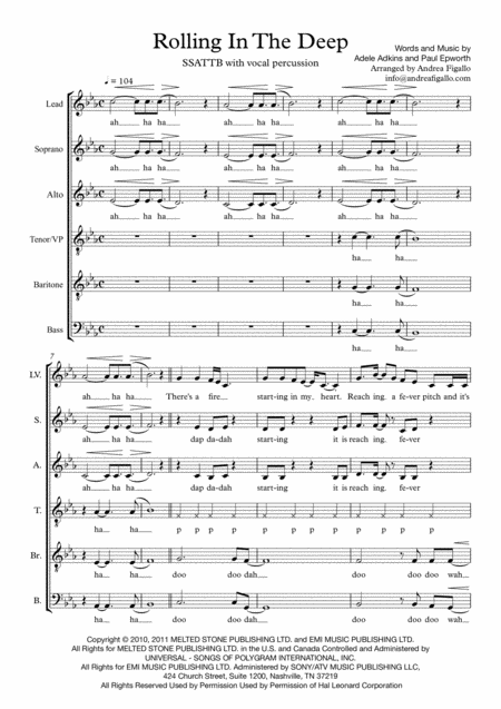 Free Sheet Music Rolling In The Deep Ssattb With Vocal Percussion