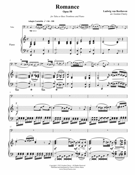 Romance No 2 In C Opus 50 For Tuba Or Bass Trombone Piano Sheet Music