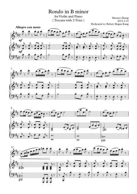 Free Sheet Music Rondo In B Minor Toccata With 2 Trios For Piano And Violin Flute Clarinet In A