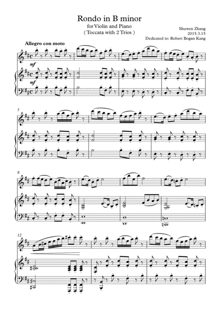 Rondo In B Minor Toccata With 2 Trios For Piano And Violin Flute Clarinet In A Sheet Music