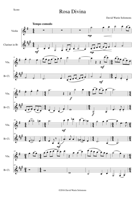 Rosa Divina For Violin And Clarinet Sheet Music