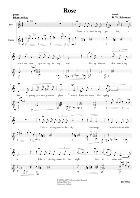 Free Sheet Music Rose Alto And Classical Guitar