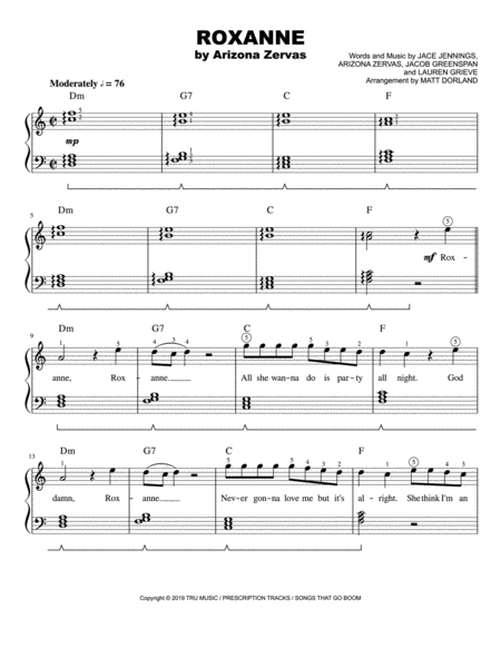 Free Sheet Music Roxanne Easy Piano