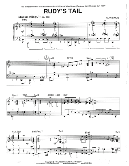 Rudys Tail Composed By Alan Simon Piano Arrangement Published By Second Floor Music Sheet Music