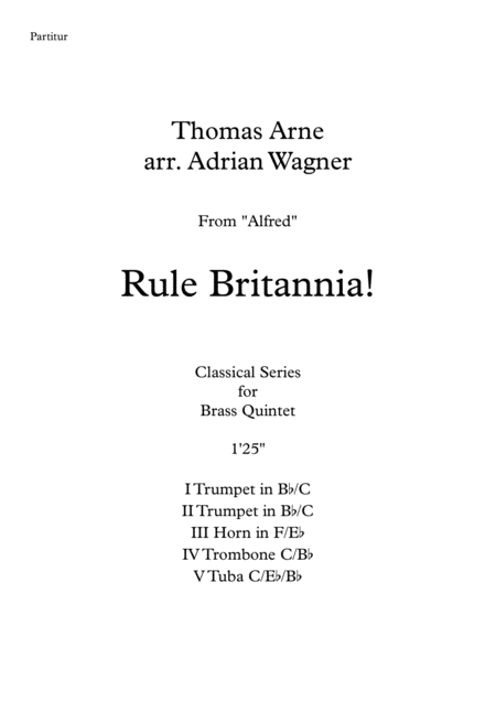 Rule Britannia Brass Quintet Arr Adrian Wagner Sheet Music