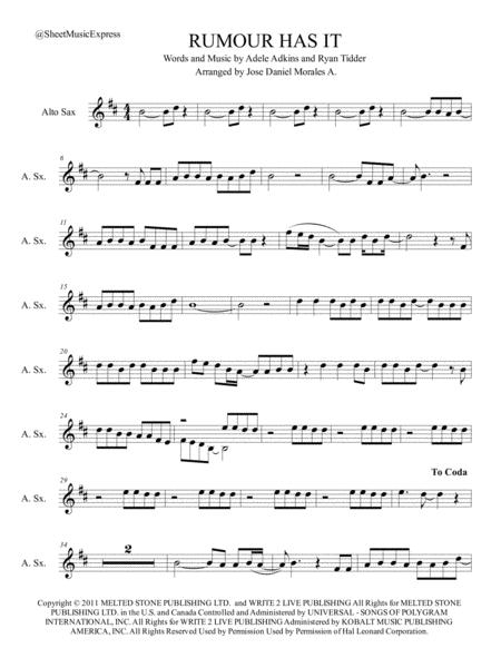 Rumour Has It For Alto Sax Sheet Music