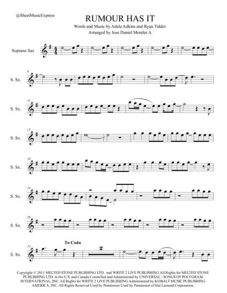 Free Sheet Music Rumour Has It For Soprano Sax