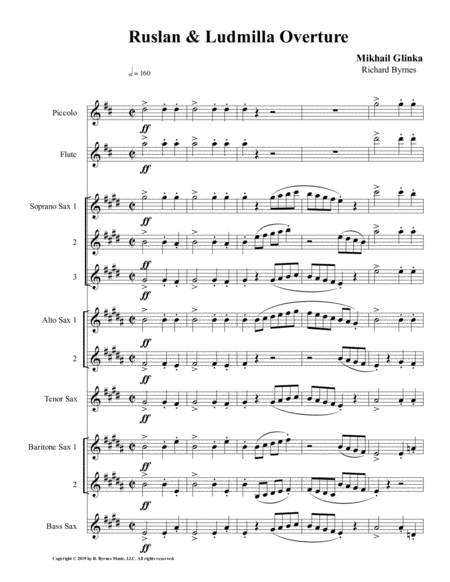 Ruslan Ludmilla Overture Saxophone Nonet Piccolo Flute Sheet Music