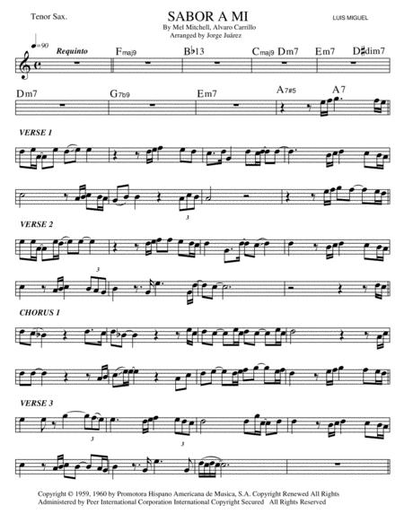 Sabor A Mi Tenor Sax Sheet Music