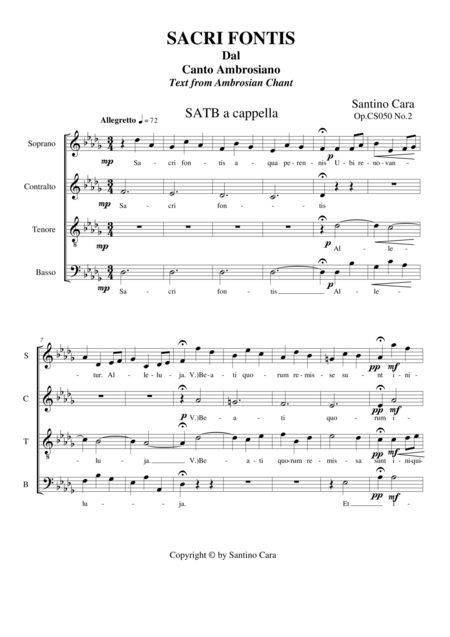 Free Sheet Music Sacri Fontis Choir Satb A Cappella