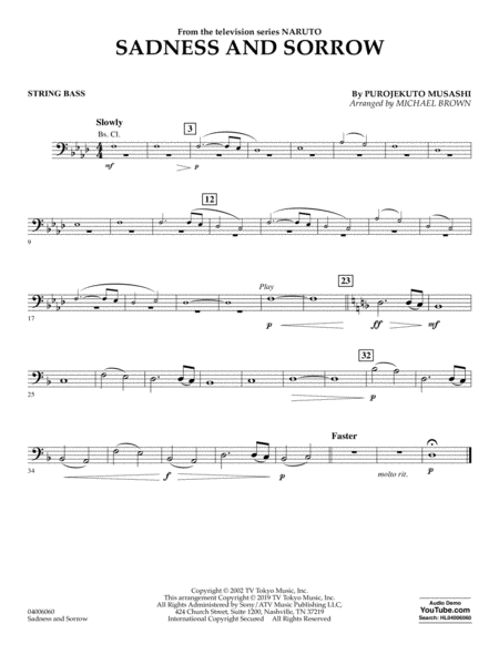 Sadness And Sorrow From Naruto Arr Michael Brown Bass Sheet Music