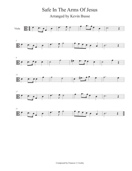 Safe In The Arms Of Jesus Easy Key Of C Viola Sheet Music