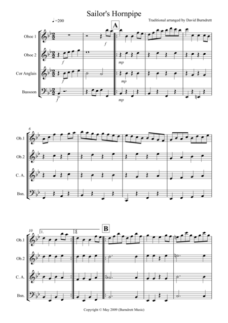 Sailors Hornpipe For Double Reed Quartet Sheet Music