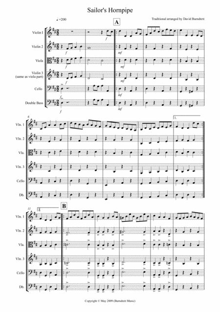 Sailors Hornpipe For String Orchestra Sheet Music