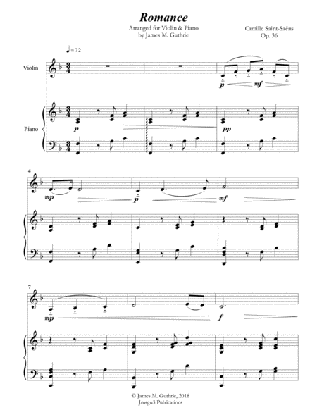 Saint Saens Romance For Violin Piano Sheet Music