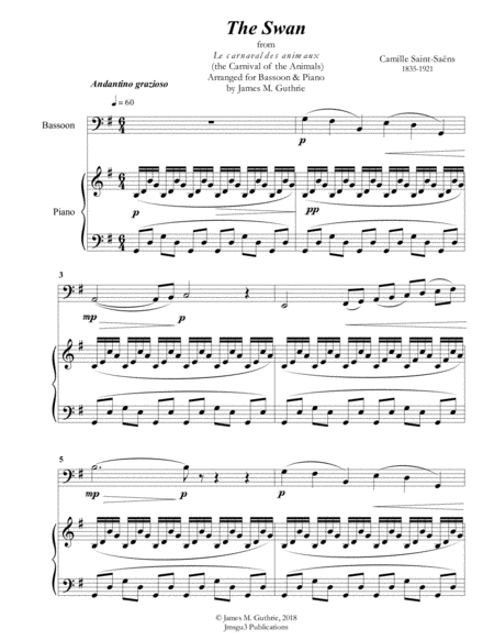 Saint Saens The Swan For Bassoon Piano Sheet Music