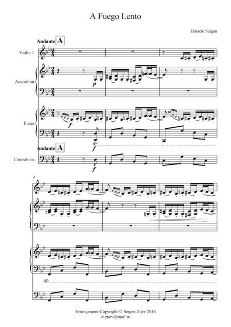 Salgan A Fuego Lento Quartet Sheet Music