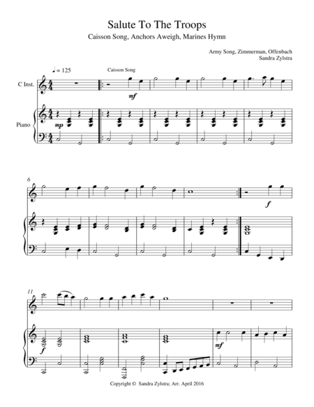 Free Sheet Music Salute To The Troops Treble C Instrument Solo