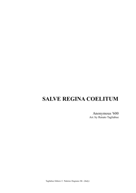 Salve Regina Coelitum Arr For Organ Sheet Music