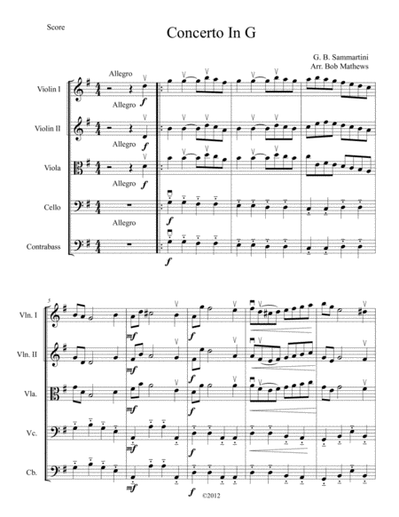 Sammartini Concerto In G For String Orchestra Sheet Music