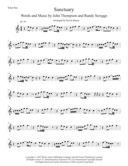 Free Sheet Music Sanctuary Easy Key Of C Tenor Sax