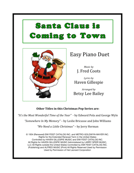 Santa Claus Is Comin To Town Easy Piano Duet Sheet Music