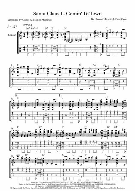 Santa Claus Is Comin To Town Fingerstyle Guitar Sheet Music