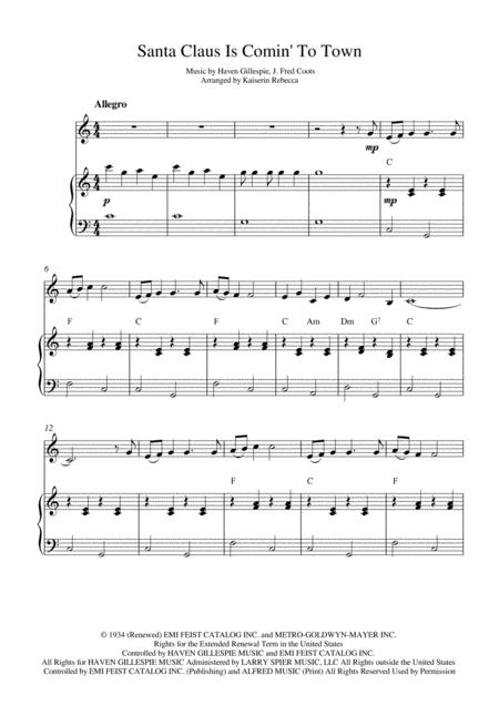 Santa Claus Is Comin To Town For Violin Solo And Piano Accompaniment Sheet Music