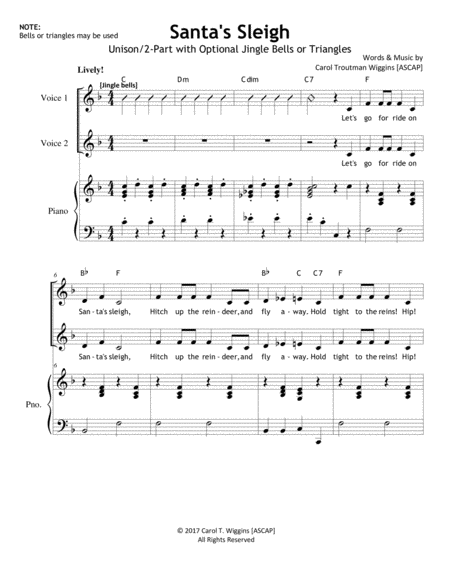 Free Sheet Music Santas Sleigh