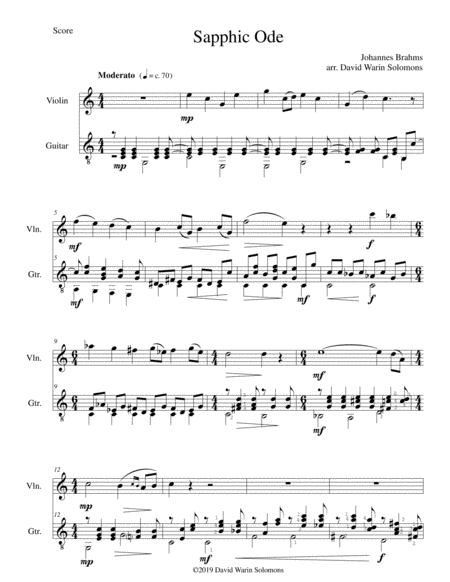 Free Sheet Music Sapphic Ode For Violin And Guitar