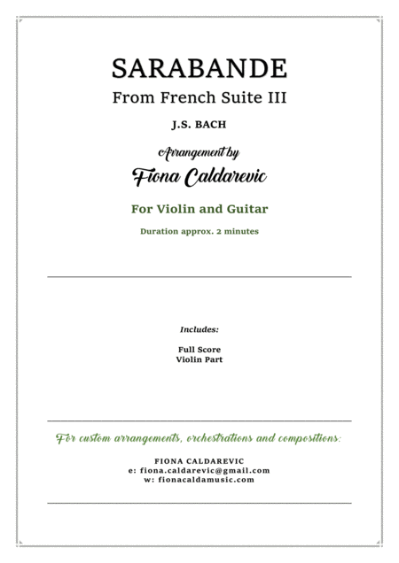 Sarabande From Bachs French Suite Iii For Violin And Classical Guitar Sheet Music