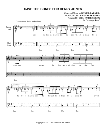 Free Sheet Music Save The Bones For Henry Jones