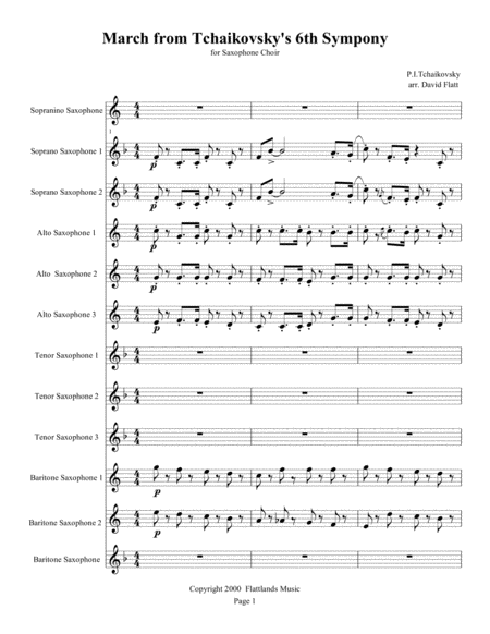 Saxophone Festival Series Tchaikovsky March From Symphony 6 Sheet Music