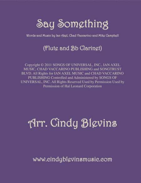 Say Something Arranged For Flute And Bb Clarinet Sheet Music