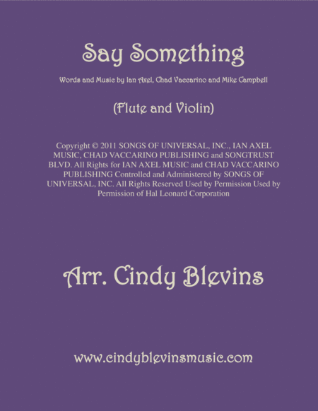 Free Sheet Music Say Something Arranged For Flute And Violin