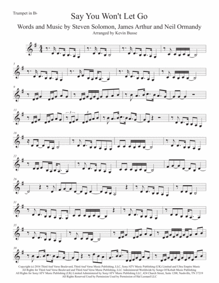 Say You Wont Let Go Trumpet Sheet Music