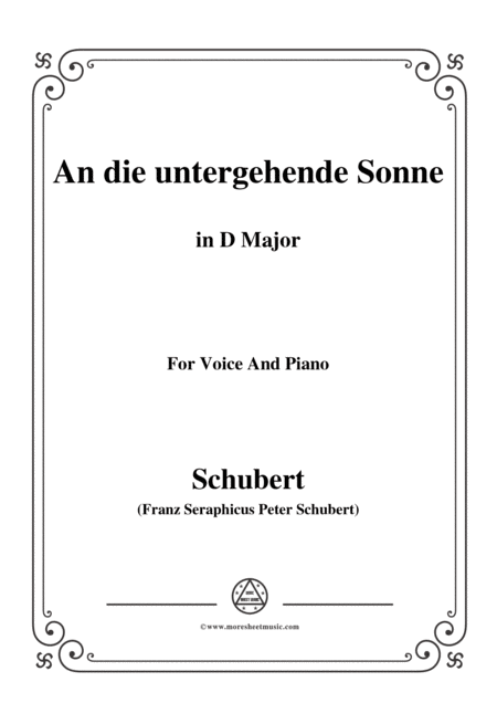 Schubert An Die Untergehende Sonne Op 44 In D Major For Voice Piano Sheet Music