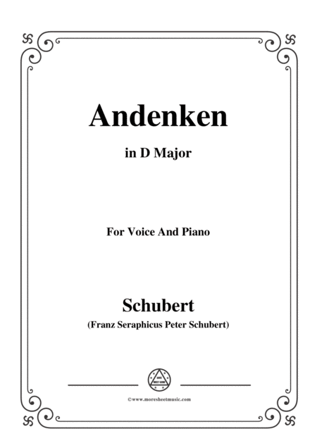 Schubert Andenken In D Major For Voice Piano Sheet Music