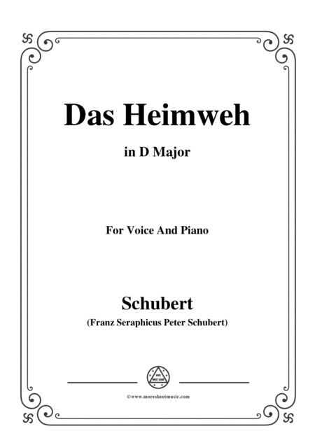 Free Sheet Music Schubert Das Heimweh In D Major For Voice Piano