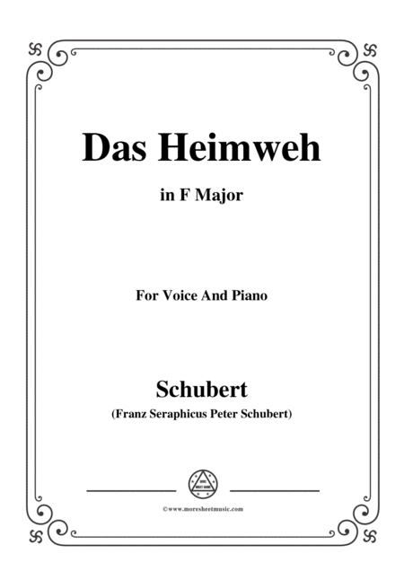 Schubert Das Heimweh In F Major For Voice Piano Sheet Music