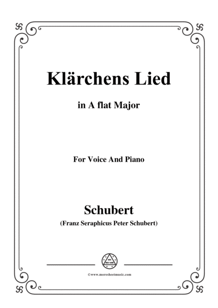 Schubert Klrchens Lied Love D 210 In A Flat Major For Voice Piano Sheet Music