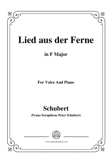 Schubert Lied Aus Der Ferne In F Major For Voice Piano Sheet Music