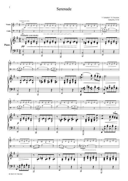 Schubert Serenade For Piano Trio Ps104 Sheet Music