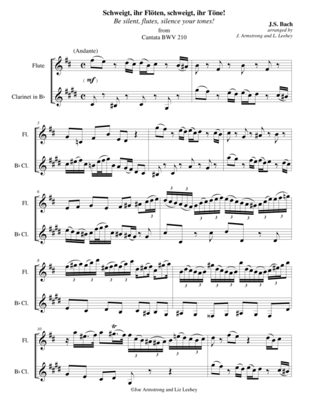 Schweigt Ihr Floten Schweigt Ihr Tone Be Silent Flutes Silence Your Tones From Cantata Bwv 210 Sheet Music