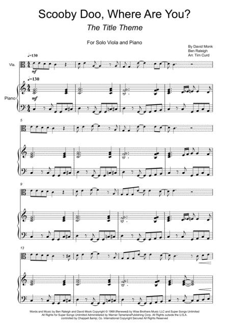 Free Sheet Music Scooby Doo Where Are You For Viola And Piano