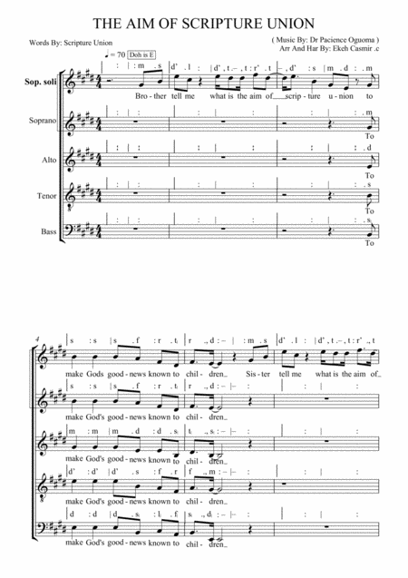 Scripture Union Aims Sheet Music