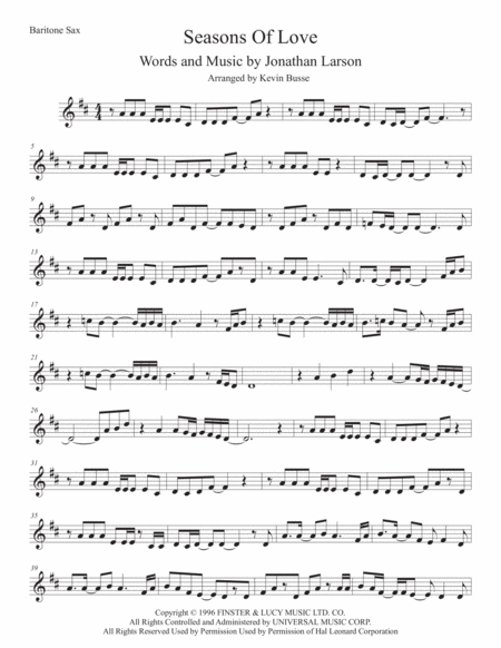 Seasons Of Love Bari Sax Sheet Music